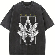Fear Not Luke 2:10 Seraphim Jesus Christian Gym or vintage washed oversized T-shirt in Black