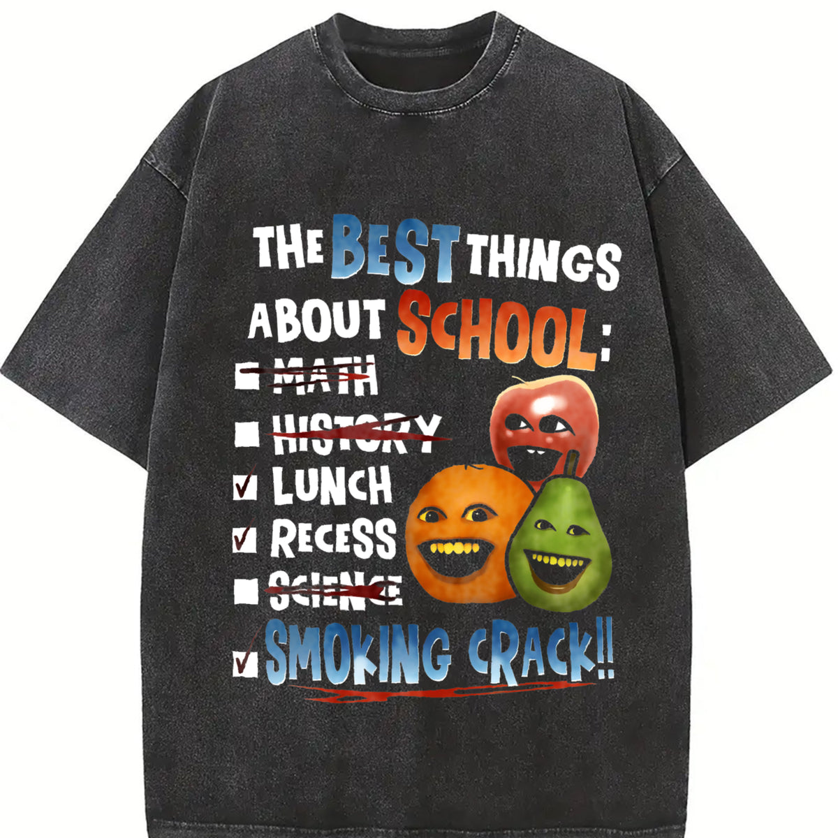 Annoying Orange Crack The Best Things About School-- vintage washed oversized T-shirt in Black