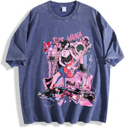 Japanese Anime Nana Osaki Harajuku vintage washed oversized T-shirt in Blue