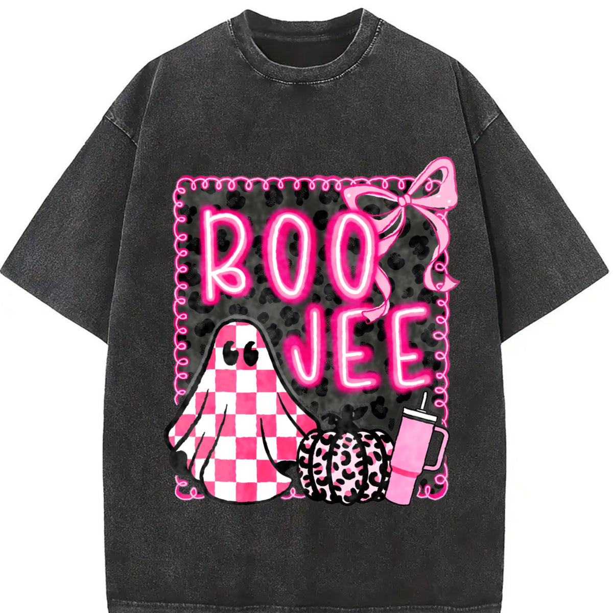 Coquette Halloween Pink Halloween Vintage Washed T-Shirt in Black