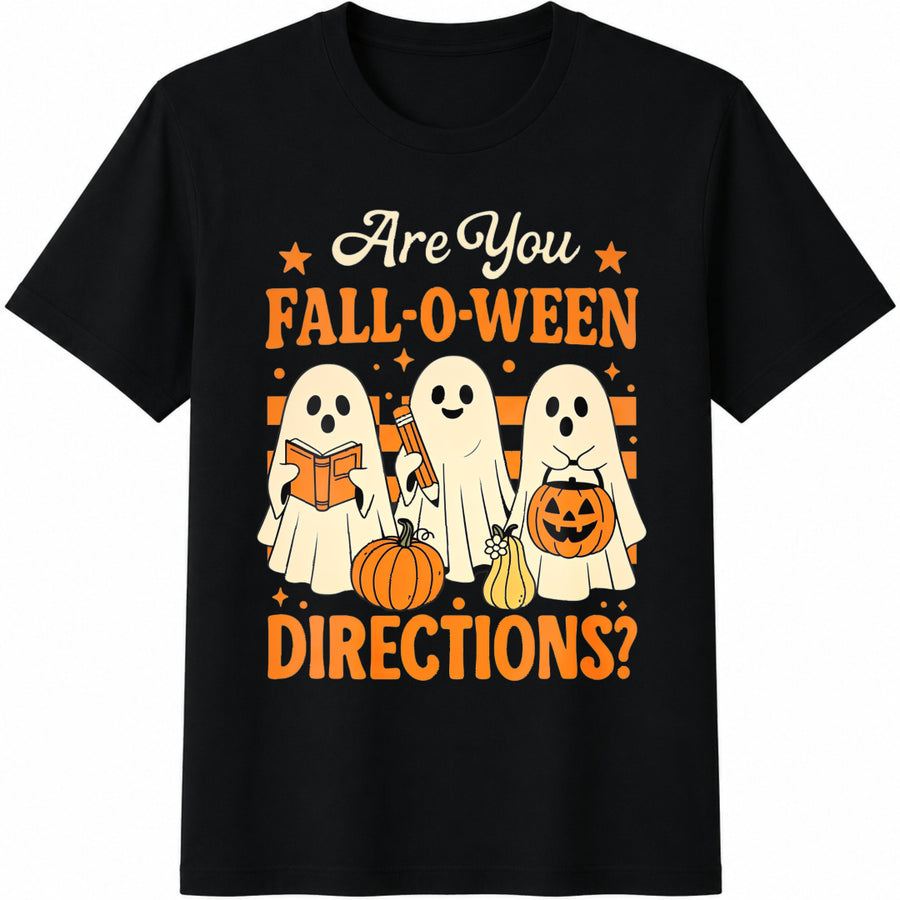 Ghost Teacher Are You Fall O Ween Directions Cotton T-Shirt in Black