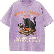 Spooky Biscuits Club Black Cat vintage washed oversized T-shirt in Purple