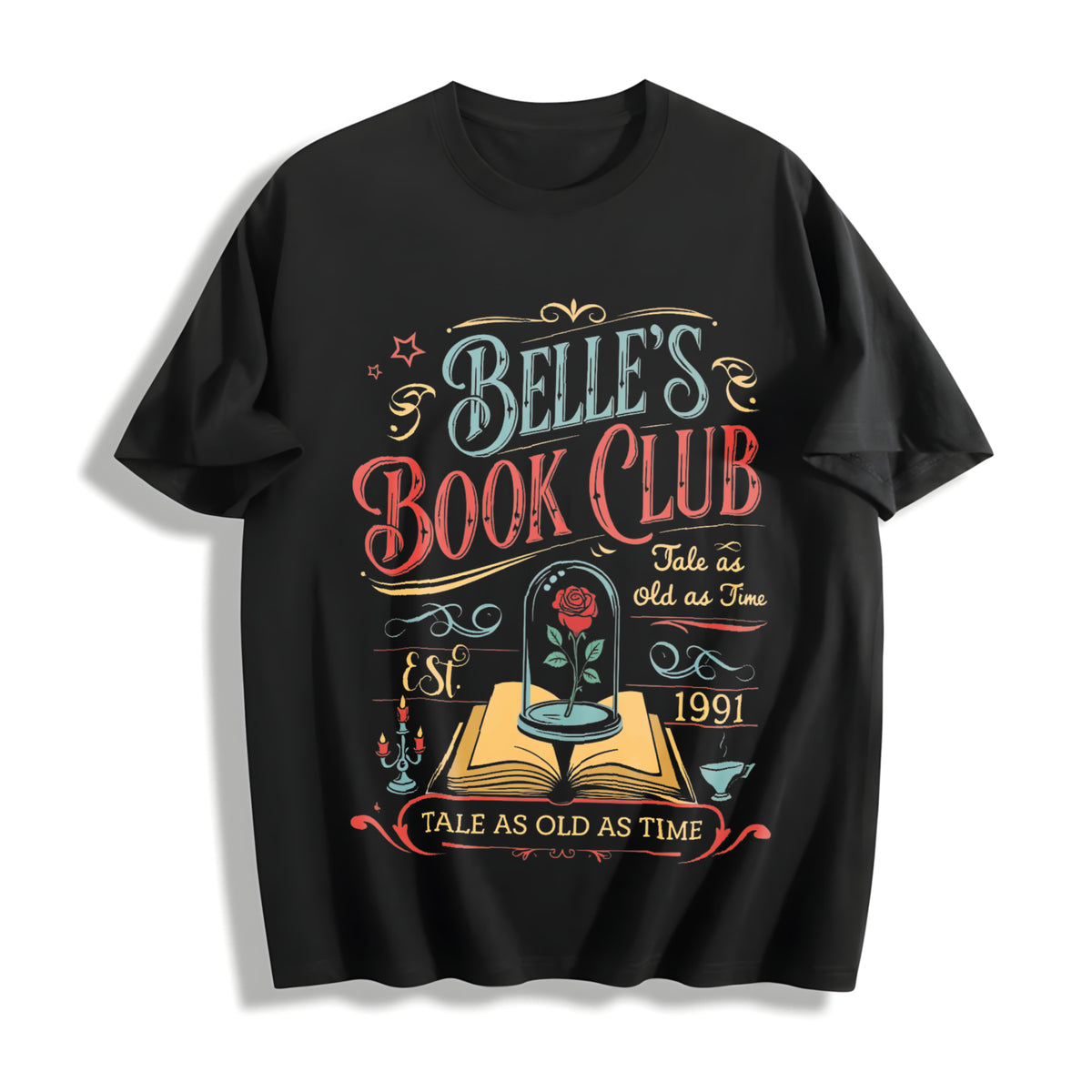 Belle's Book Club Retro Tale as Old as Time Cotton T-Shirt in Black