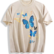 Elegant Blue Butterfly for Nature Enthusiasts vintage washed oversized T-shirt in Beige