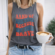 Land of the Free Because of the Brave Women's Color Cotton Tank Top in Gray