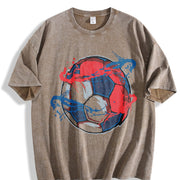 Red and Blue Soccer Ball Vintage Washed T-Shirt in Brown