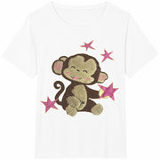 Plush Monkey and Stars Cotton T-Shirt in White