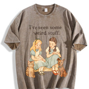Weird Stuff Quote Sarcastic Retro Humor Vintage Washed T-Shirt in Brown