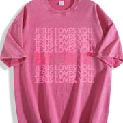 Jesus Loves You Pink Retro Christian Faith Minimalist Vintage Washed T-Shirt in Red