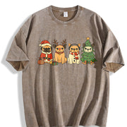 Christmas French Bulldog Vintage Washed T-Shirt in Brown