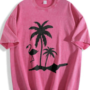 Tropical Palm Tree Tank Vintage Washed T-Shirt in Red