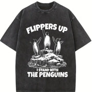 Flippers Up I Stand with the Penguins Vintage Washed T-Shirt in Black