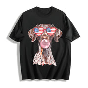 Patriotic Pointer 4th of July Cotton T-Shirt in Black