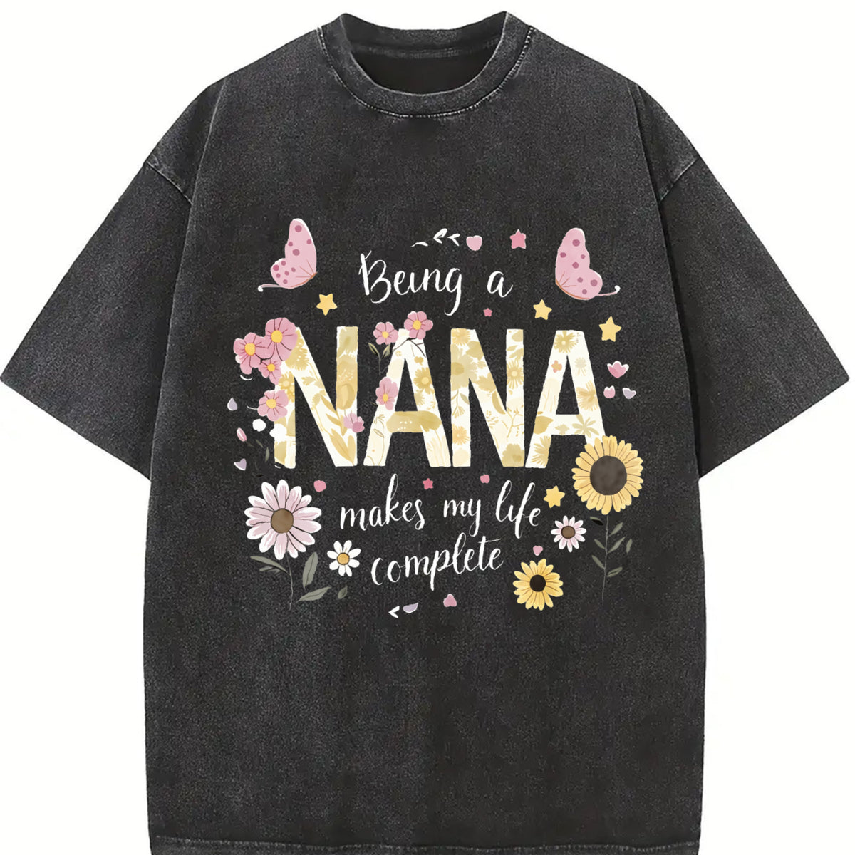 Bohemian Nana Floral Vintage Washed T-Shirt in Black
