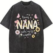 Bohemian Nana Floral Vintage Washed T-Shirt in Black