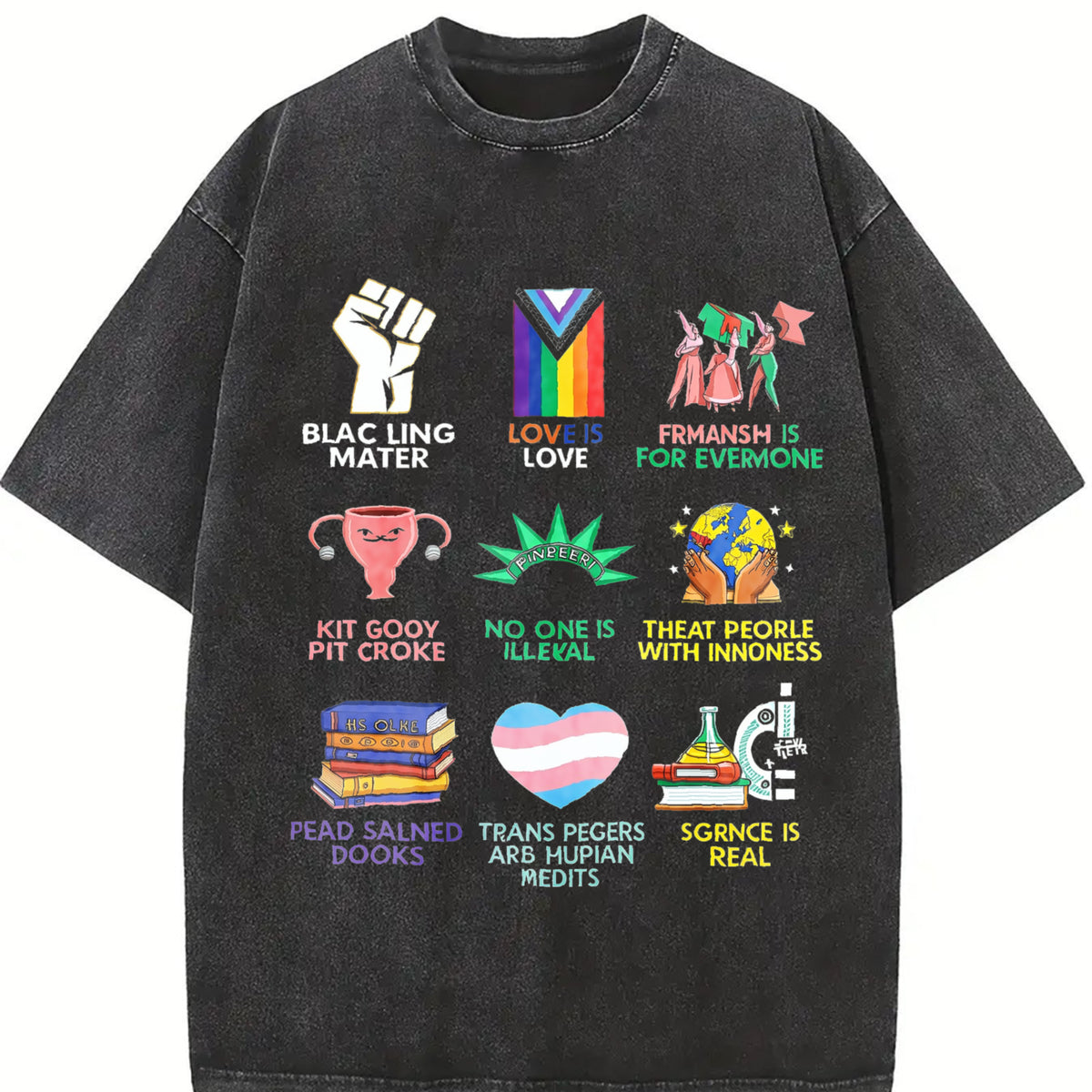 Big Fan of Human Rights Vintage Washed T-Shirt in Black