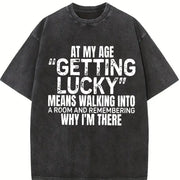 Sports Short-Sleeved and Stylish Letter vintage washed oversized T-shirt in Black