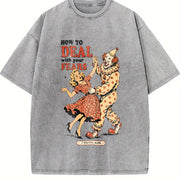 Retro Clown Horror Vintage Washed T-Shirt in Gray