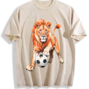 Lion Soccer Vintage Washed T-Shirt in Beige