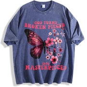 Butterfly - God Turns Broken Pieces Into Masterpieces vintage washed oversized T-shirt in Blue