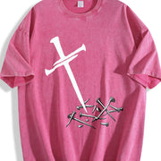 Grunge Vibes for the Urban Explorer: Inverted Cross On Vintage Washed T-Shirt in Red