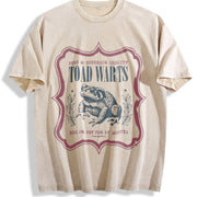 Retro Toad Warts Label 90s Vintage Washed T-Shirt in Beige