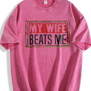My Wife Beats Me American Flag Husband and Wife Vintage Washed T-Shirt in Red