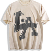 Street Retro LA Sleeveless Vest Flowers to Make Old Vest Vintage Washed T-Shirt in Beige