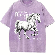 Galloping Horse Year of the Horse Vintage Washed T-Shirt in Purple