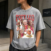 Pope Leo XIV First American Pope Vintage Washed T-Shirt in Gray