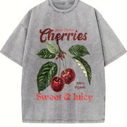 Retro Cherries Commercial Vintage Washed T-Shirt in Gray