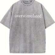 Ladies' American Retro Pink Overstimulated Letter Large Vintage Washed T-Shirt in Gray