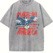 Retro Eagle Made in America 4th of July Vintage Washed T-Shirt in Gray