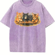 Cute Kitten Cat Lover Vintage Washed T-Shirt in Purple