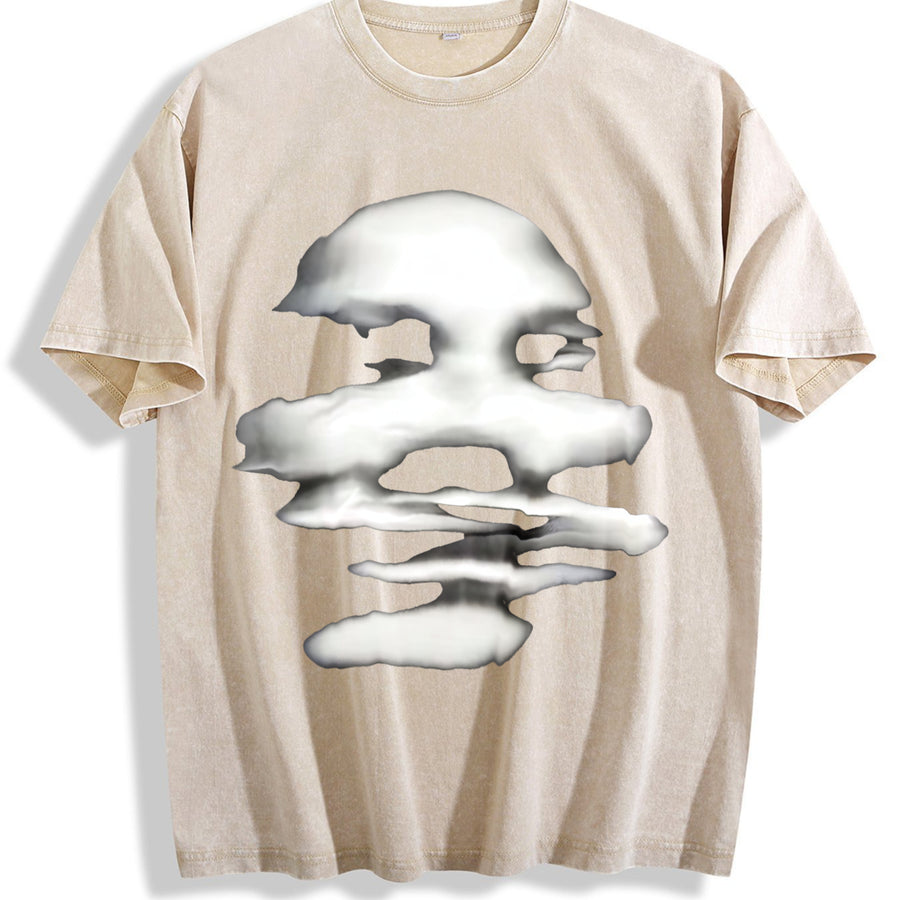 Cloud Face Vintage Washed T-Shirt in Beige