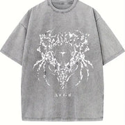 Distressed Skull and Crossbones Vintage Washed T-Shirt in Gray