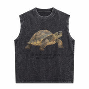 Slow Motion Over No Motion Turtle Vintage Washed Tank Top in Black