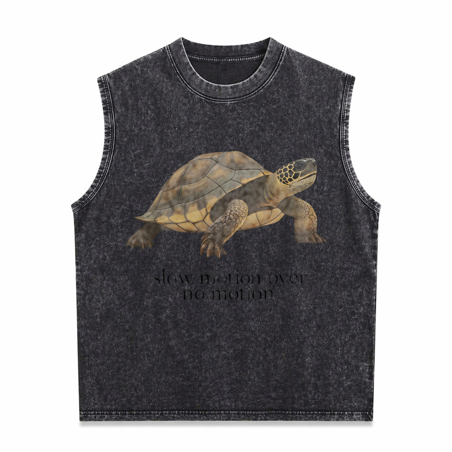 Slow Motion Over No Motion Turtle Vintage Washed Tank Top in Black
