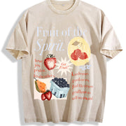 Fruit of the Holy Spirit Christian Faith Religious Vintage Washed T-Shirt in Beige