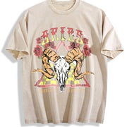 Aries Zodiac Ram Vintage Washed T-Shirt in Beige