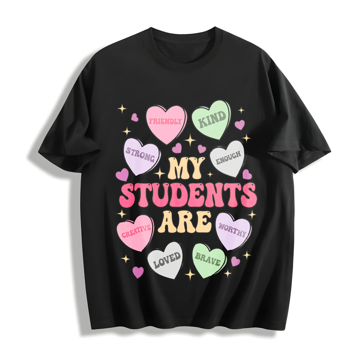 My Students Are My Valentines Cotton T-Shirt in Black