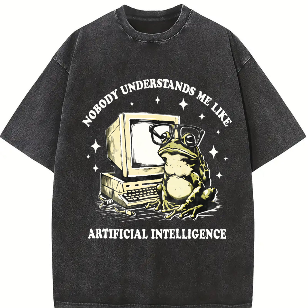 Popular AI Frog Vintage Washed T-Shirt in Black