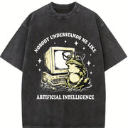 Popular AI Frog Vintage Washed T-Shirt in Black