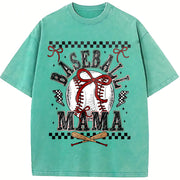 Retro Baseball Mama Checkered Vintage Washed T-Shirt in Blue