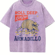 Armadillo Western Cowboy Desert Vintage Washed T-Shirt in Purple