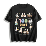 100 Days of School Goose Teacher Cotton T-Shirt in Black