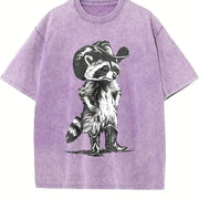 Western Raccoon Retro Cowboy Racoon Vintage Washed T-Shirt in Purple