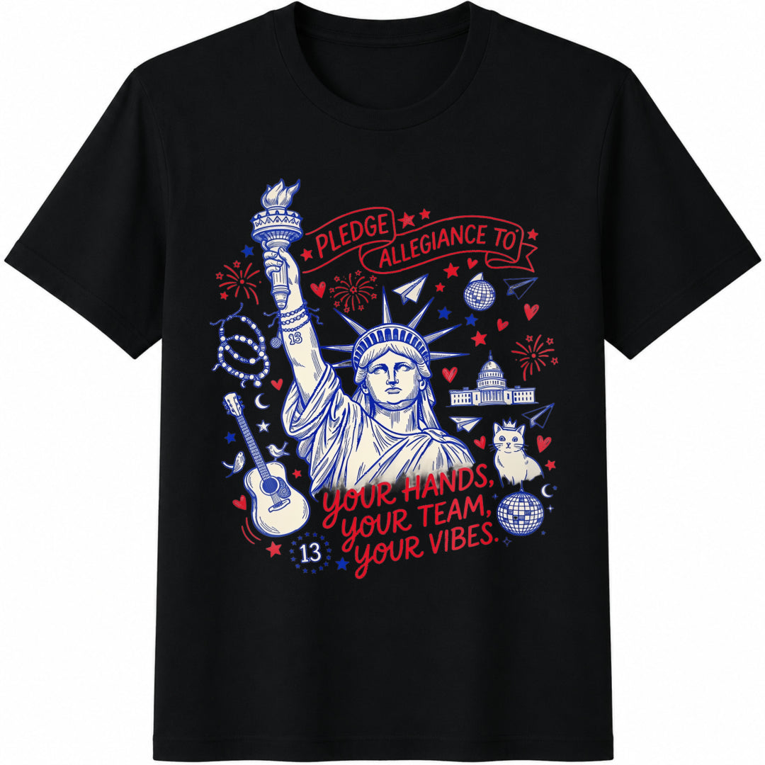 Pledge Allegiance to Your Hands Your Team Your Vibes Cotton T-Shirt in Black