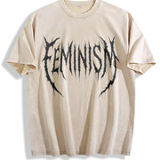 Feminism Gym Pump Cover Vintage Washed T-Shirt in Beige