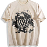 Money Angel Rose Sleeveless Vest Vintage Washed T-Shirt in Beige